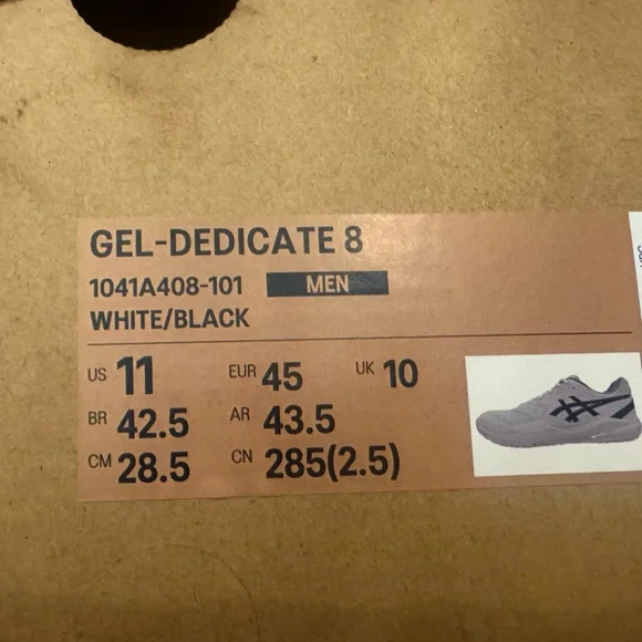NEW Asics Dedicate 8 Gel Mens Trainers US Size 11 Black White Sneakers